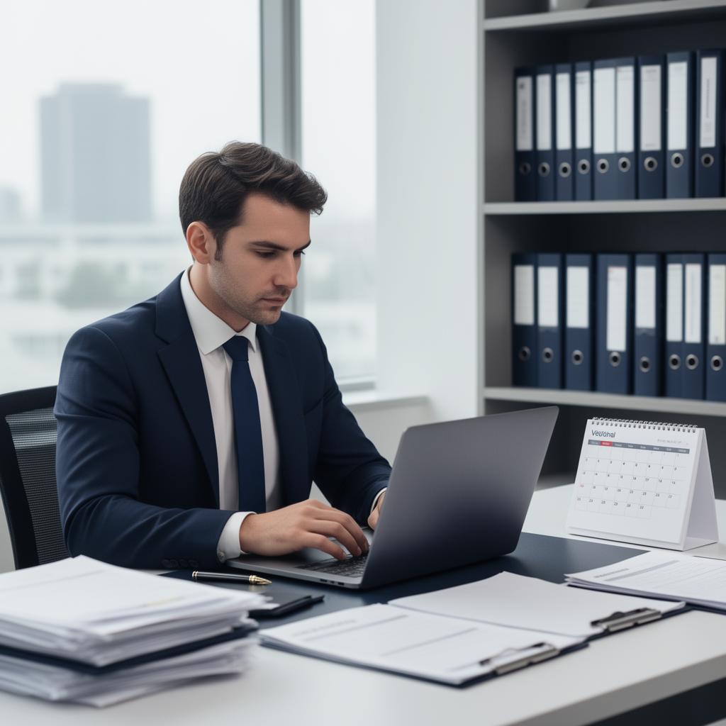 Attorney reviewing legal software options on a laptop